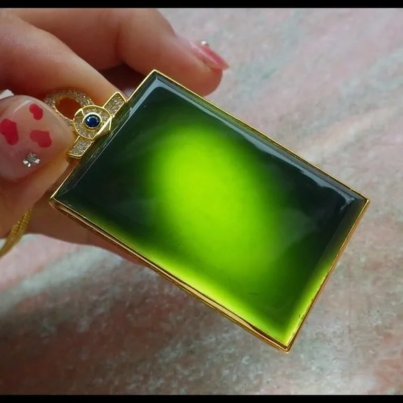 Elegant certificate sterling silver 925 hetian nephrite jade rectangle pendant